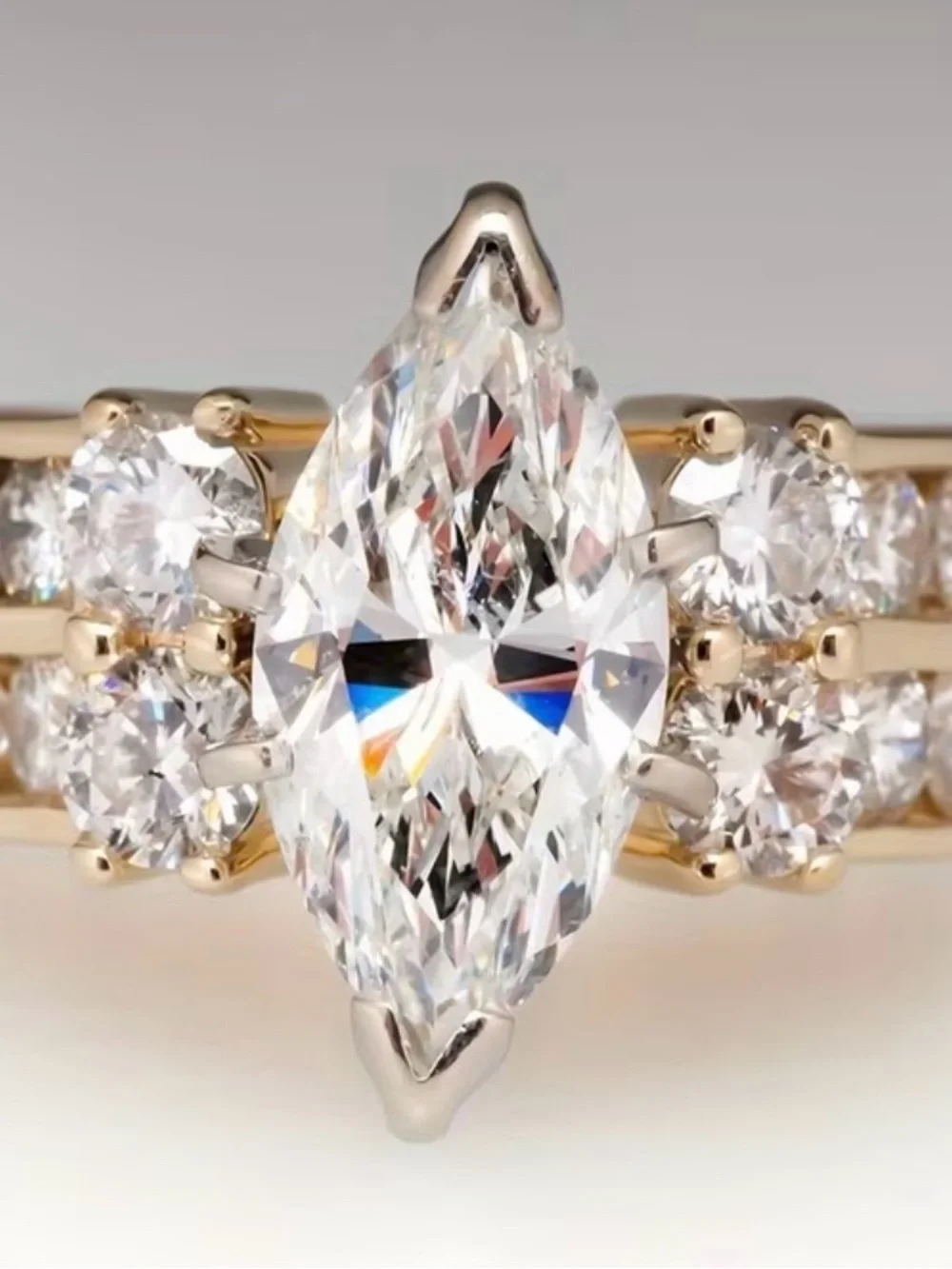 Marquise Solitaire and Diamond. CZ Accent Gold Ring - sz 7